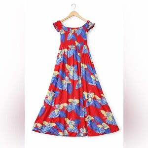 Lulus Red Tropical Floral Maxi Dress Size M Flowy Summer Vacation